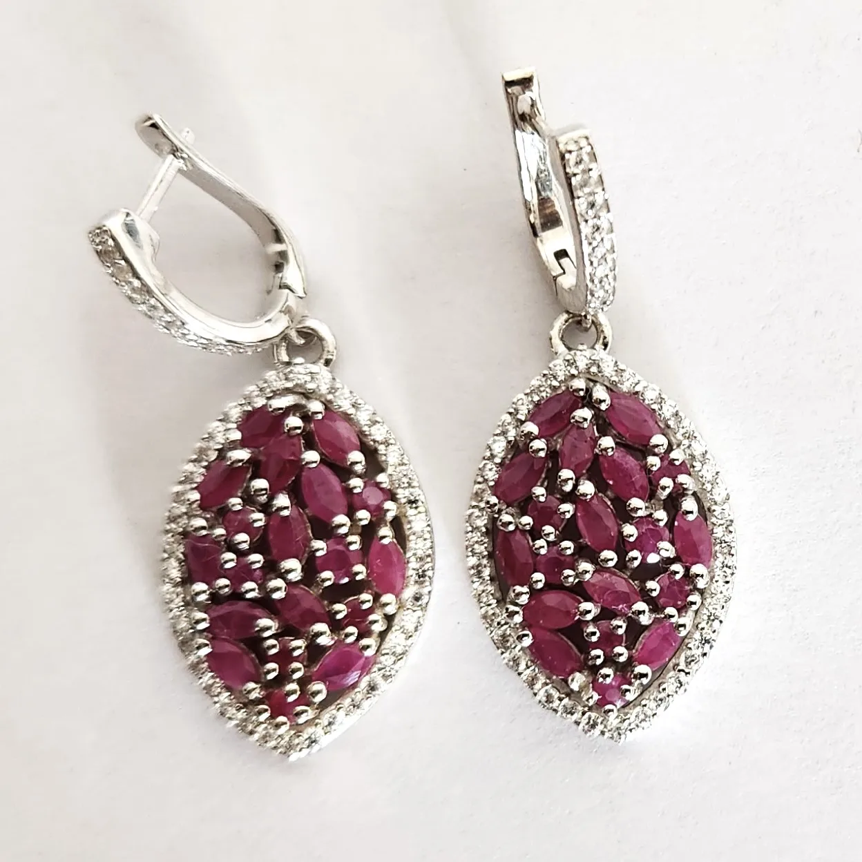 925 Silver Red Ruby Bridal Jewelry Earrings Wedding Costume Stone For Women Earrings Jewelry