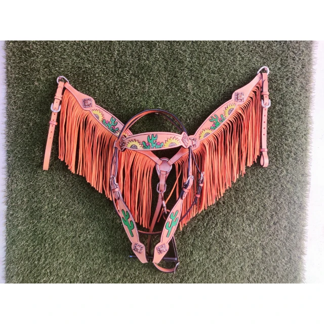 Best Prices 100% Real Genuine Argentina Cow Leather Made Western Horse Headstall Breast Collar Set For Sale