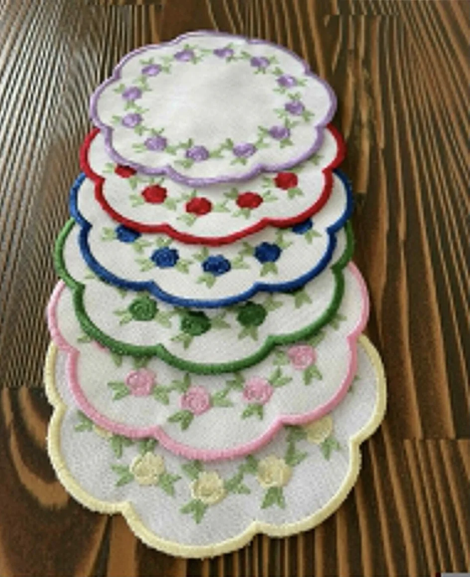 Set of 6 Reusable Embroidered Flowers Napkins for Coffee Tea Cookie Serving New Home Table Cloth Napkins