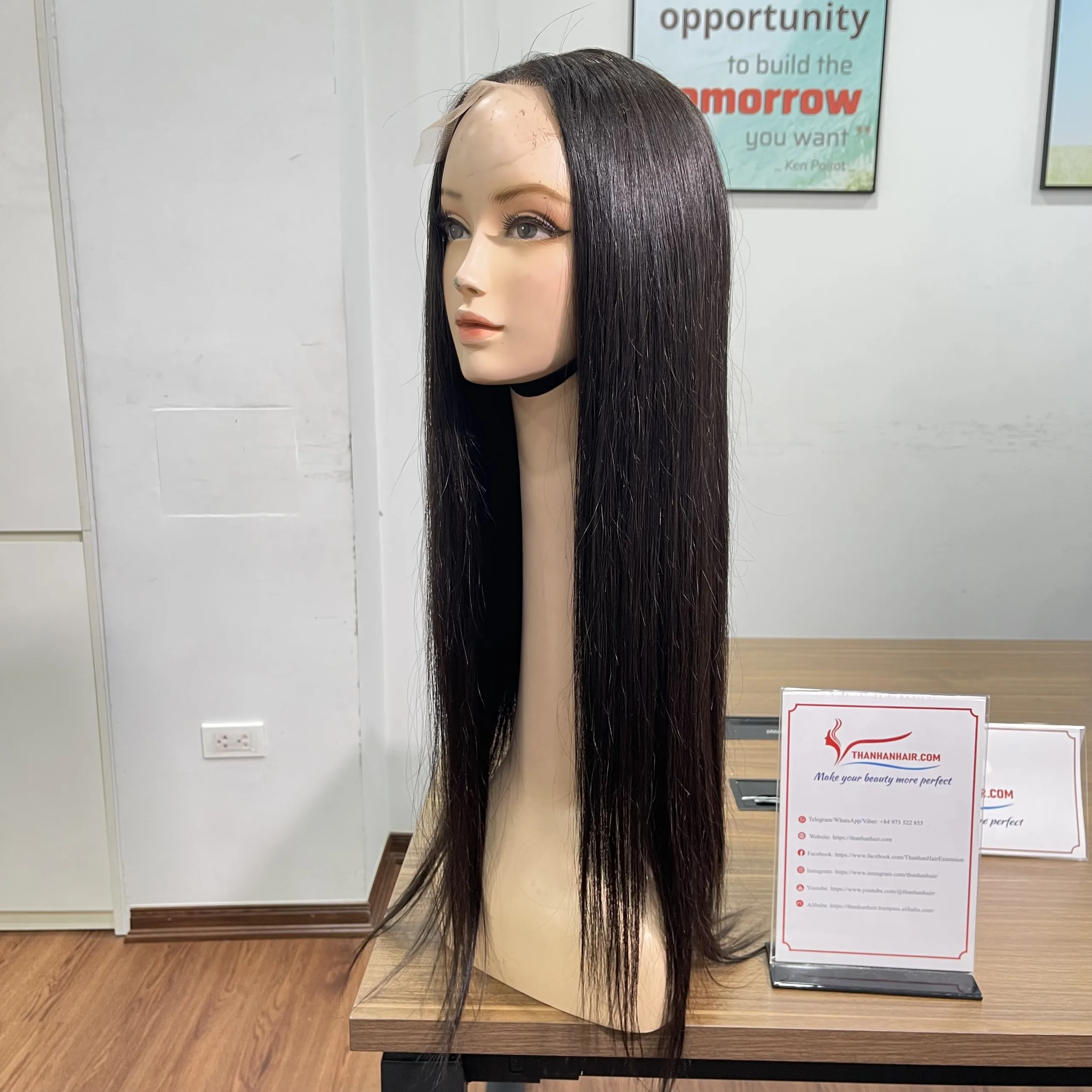 Wholesale 100% Vietnamese Remy Hair Extensions Double Drawn Bone Straight Wig in Natural Black Color Smooth Silky Weaving