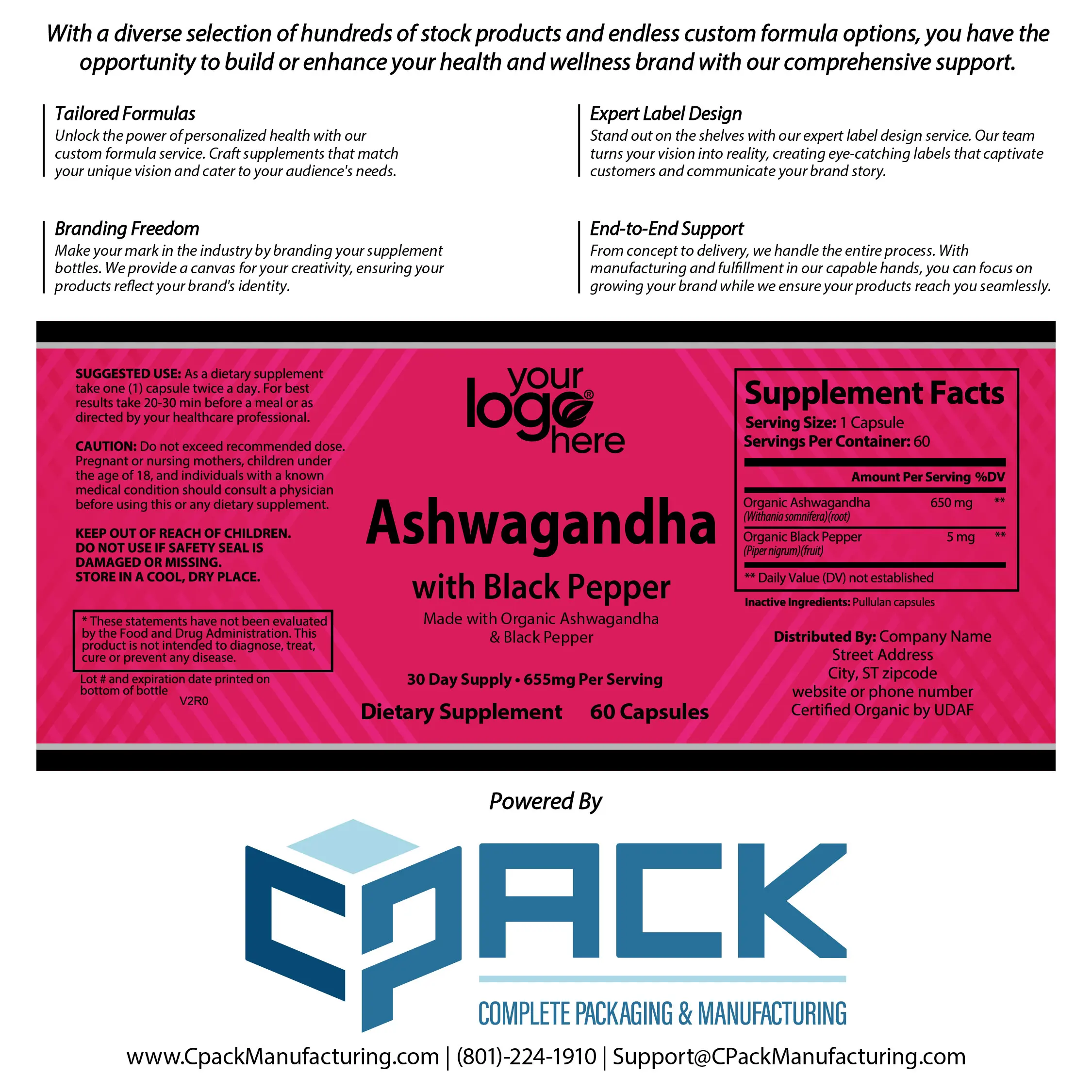 Private Label Wholesale Bulk Prices Extra Strength Organic Vegan Ashwagandha with black Pepper Capsule