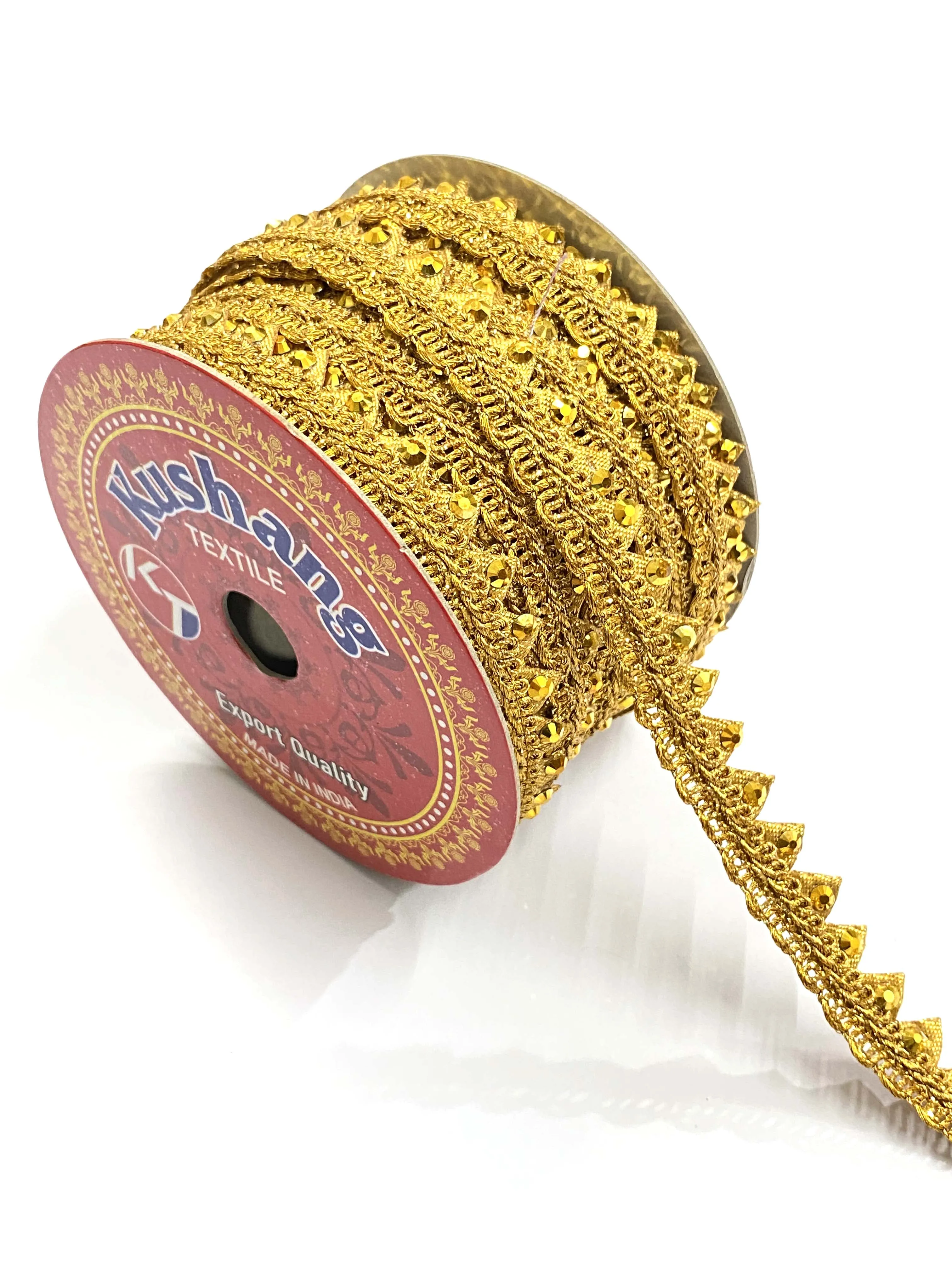Ethnic Indian Stone Golden Fabric Lace Trim Border Craft Sewing Accessory Clothing Fabric Ribbon Fringes Braided