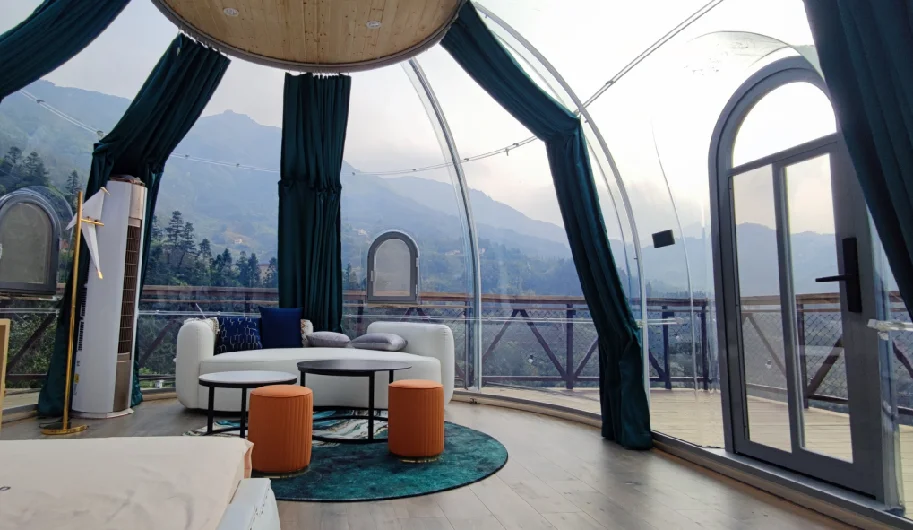 Manufacturer Capsule Dome Outdoor 4x10m Tent Transparent PC Geodesic Tent Waterproof Wedding Dome Glass Glamping Pod