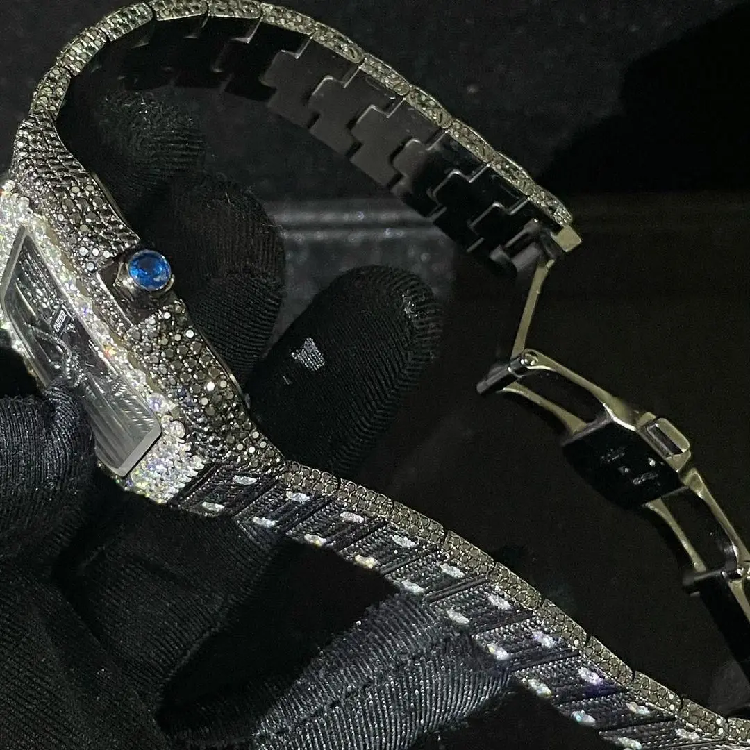 Transparent Quality Black & White Luxury Diamond Bust Down Watch for Men Diamond Watch Luxury Custom Watch