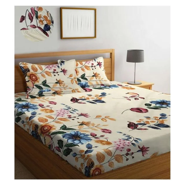 Floral Pattern Digital Embroidered Fitted Sheet Elastic Bands For Mattress Cover King 200*220 Anti Fade Soft Bed Cover For Sale