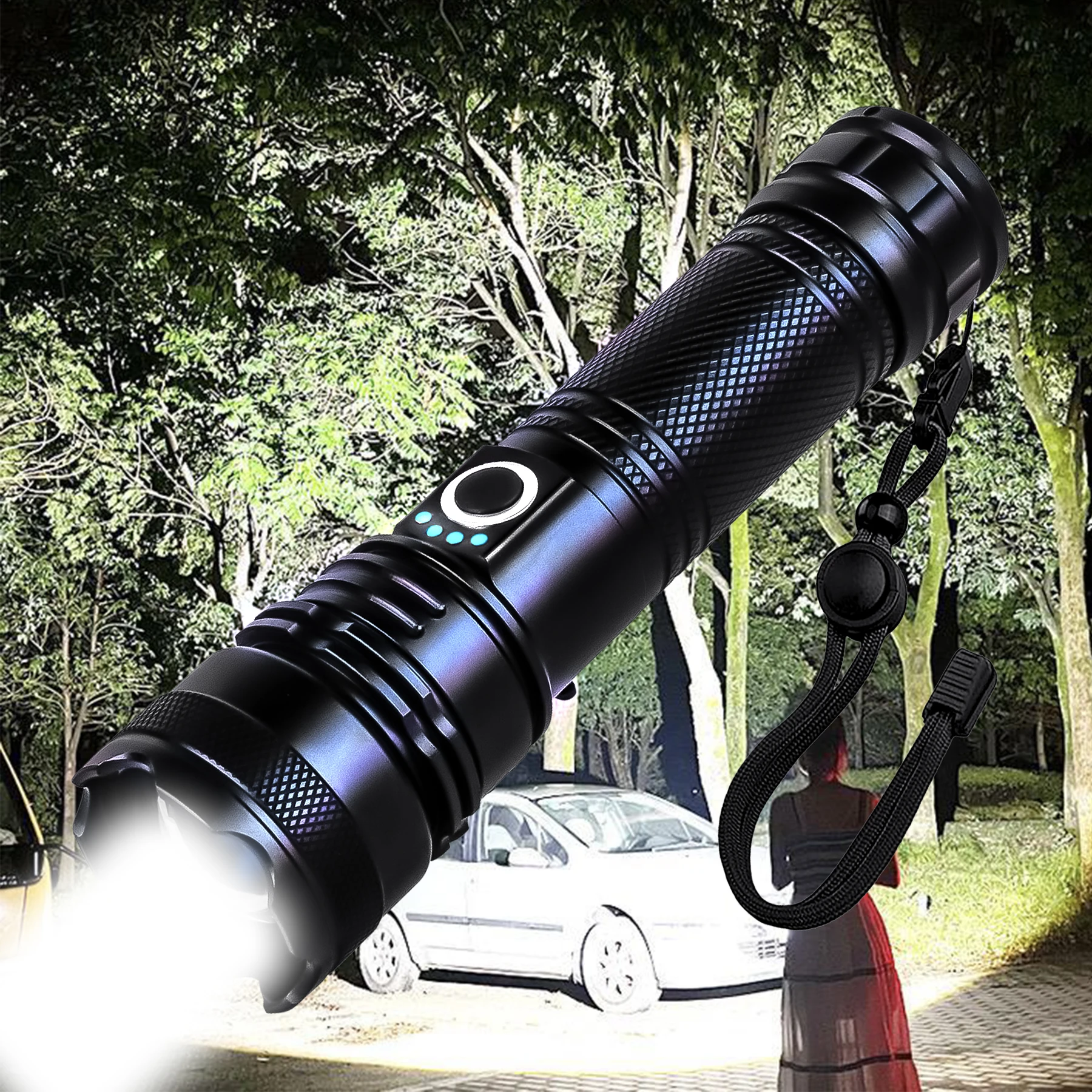 2024 Factory Hot Sale Aluminum Alloy Telescopic Zoom Power Display Usb Rechargeable P70 Led Torches Lights Tactical Flashlight
