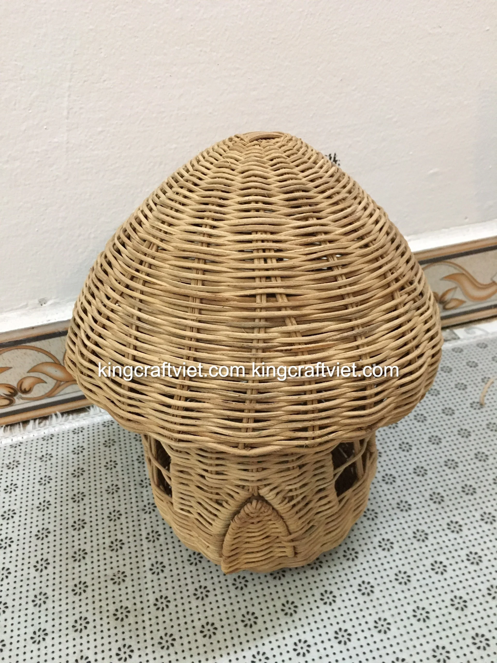 Handwoven White Rattan Mushroom House Home Decor Wicker Storage Kid Toys Vintage Table Lampshade Vietnam Manufacturer