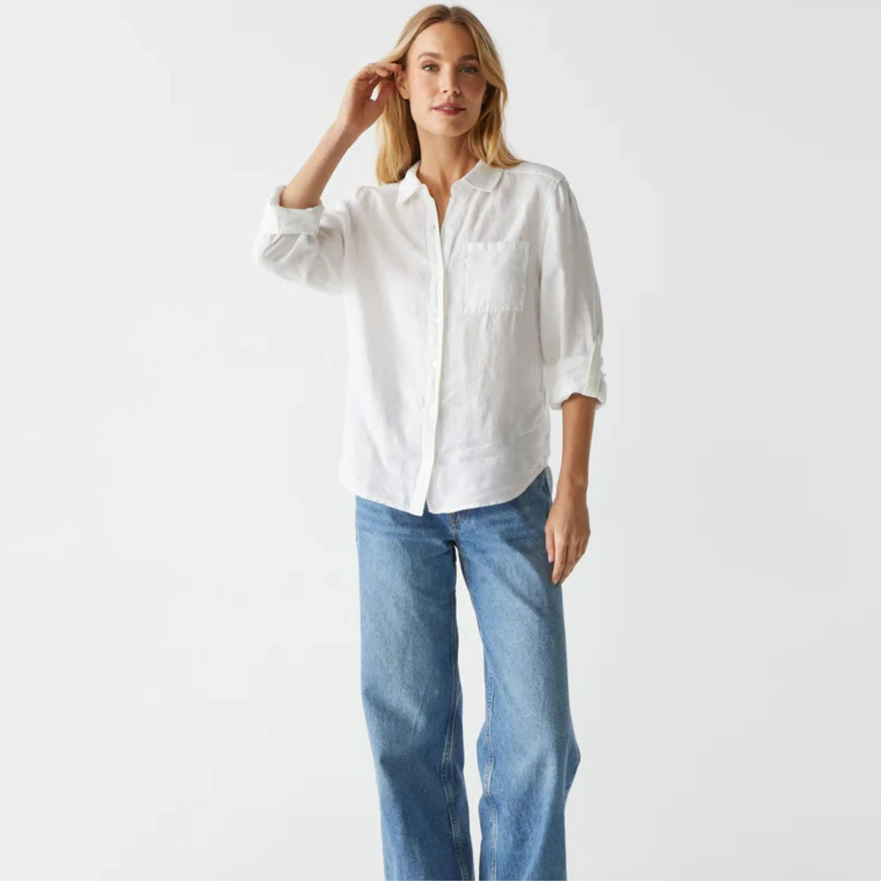 Women Classic Button-Down Shirt in 100% Cotton Perfect for Professional Office Wear and Casual Outfits