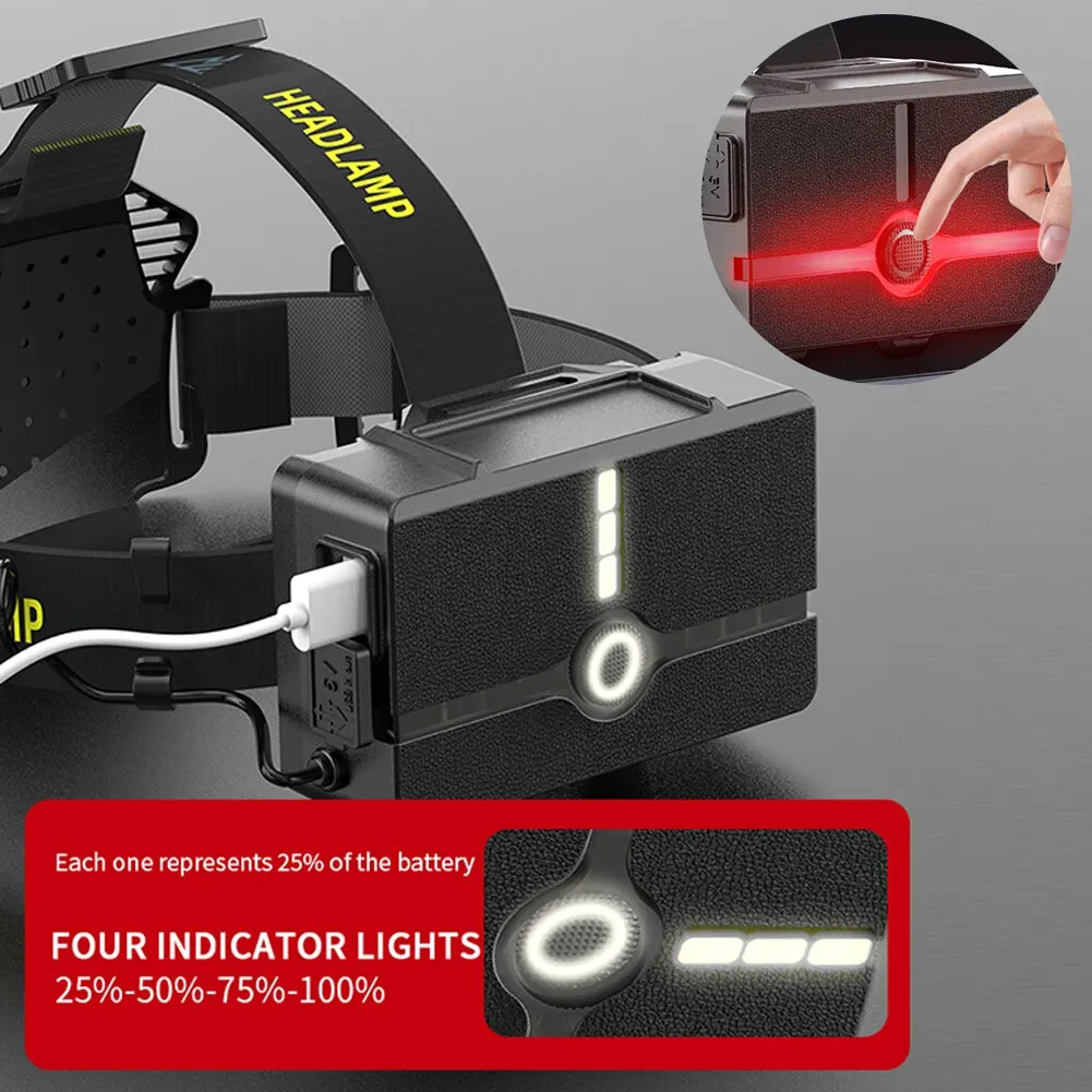 1000 lumen waterproof Head lamp light Type C 18650 ZOOM XHP360 Motion Sensor powerful LED Headlamp Rechargeable with power bank