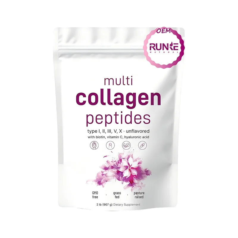 Private Label OEM/ODM multi collagen peptides powder, 1 Pound Type I,II,III,V,X with Biotin, Hyaluronic Acid