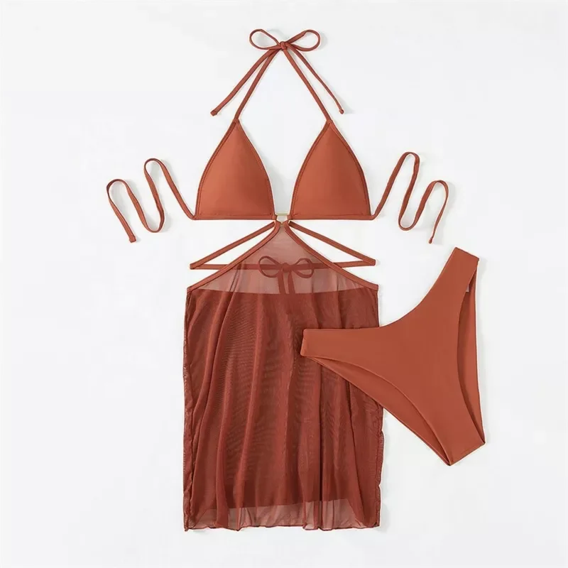 High Quality Women Beach Wear Custom Camo Print 3 Piece Swimwear Cover Up Swimsuits For Women