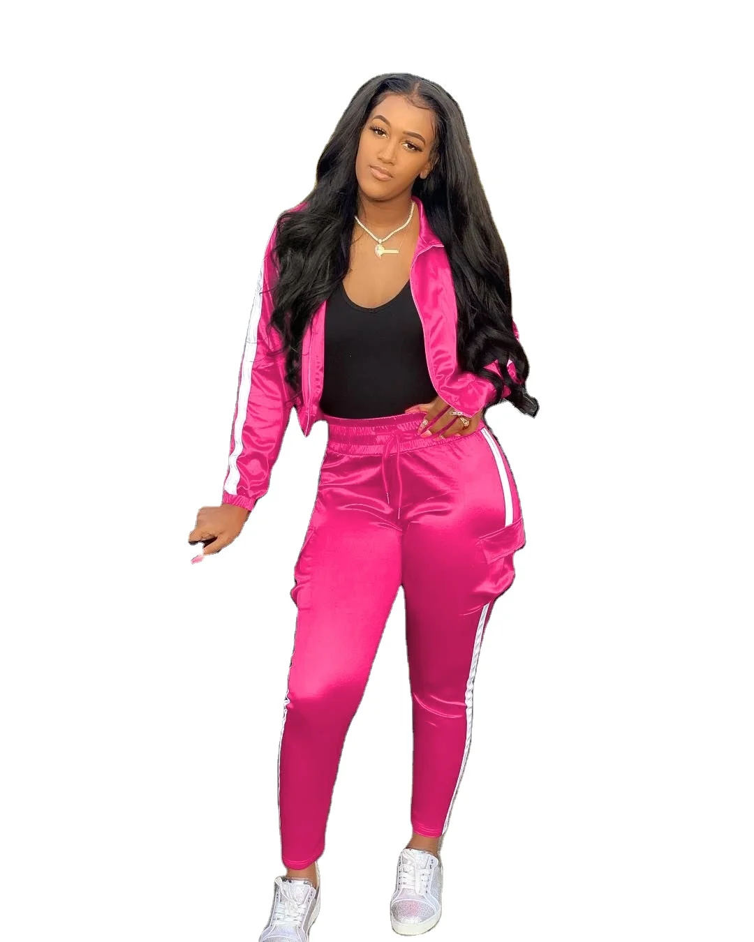 Reflective Strip Long Sleeve Jacket Pencil Sweatpants Suits 2 Two Pieces Set Tracksuit Outfit