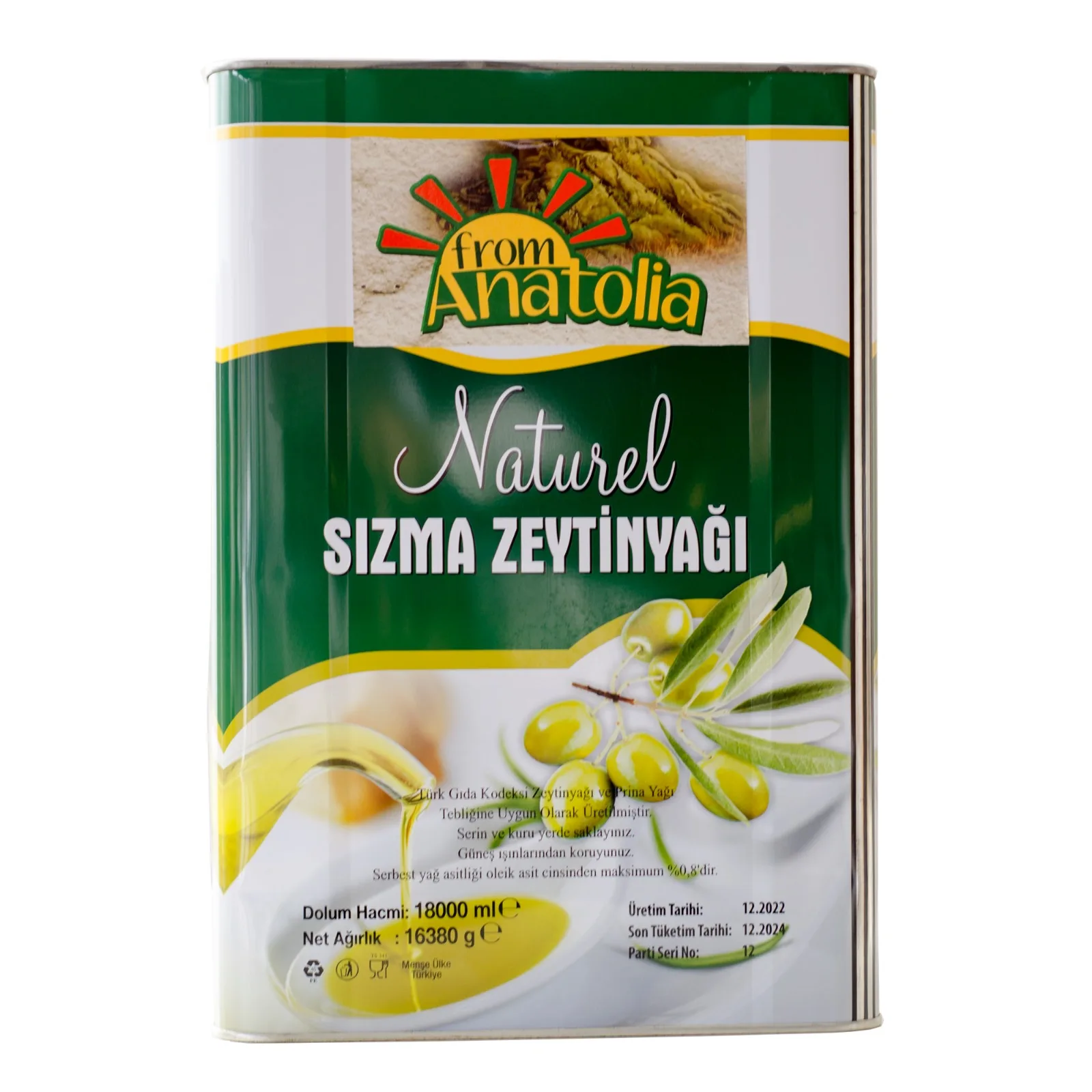 High Quality From Anatolia 18 Liter Tin Packaging for Olive Oil Made in Turkey Private Label