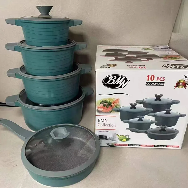 10-Piece Set of Aluminum Vacuum Flasks & Thermoses Non-Stick Pot Set with Rice Bowl and Braising Pan