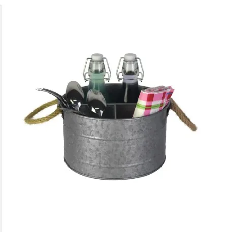 Galvanized Orund Shaped Caddy holder With metal handle New Design metal Utensils Caddy For kitchen Accessories New Meta caddy