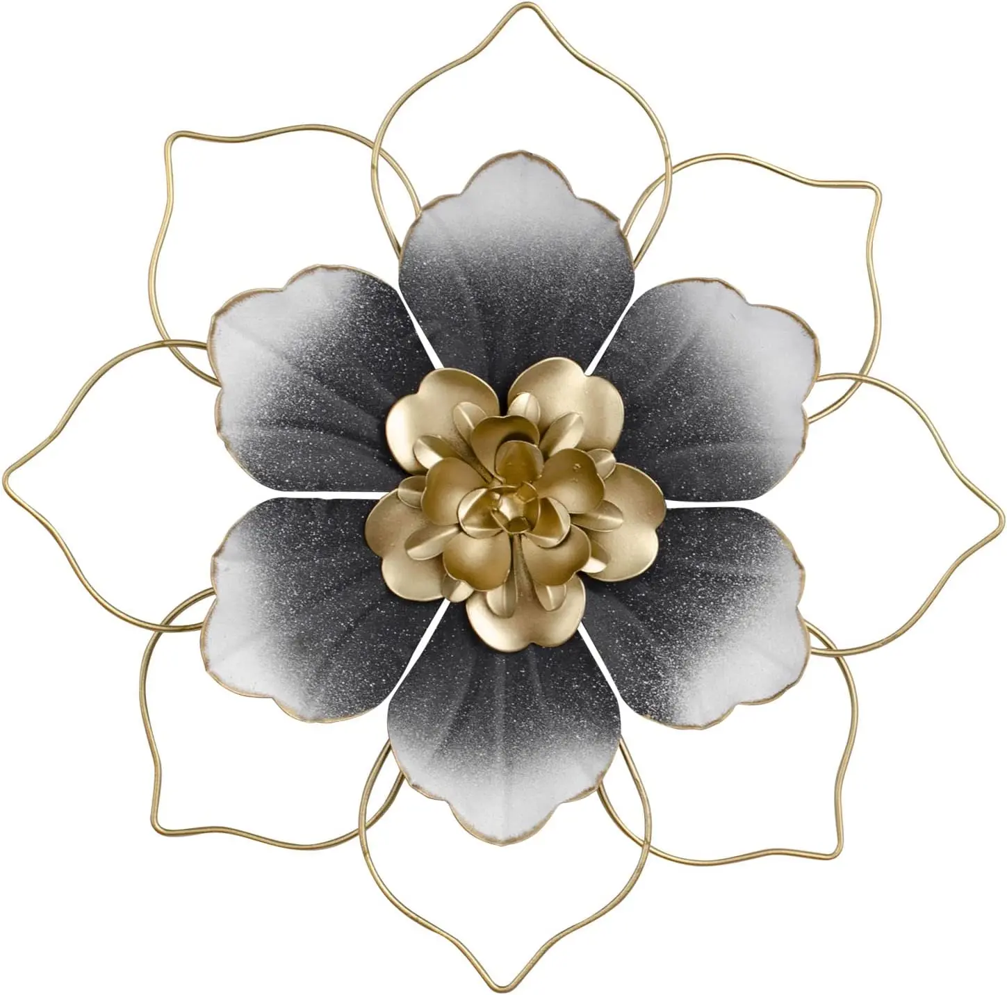 Black Metal Flowers Wall Decor  9.5 Rustic Farmhouse Wall Floral Sculpture for Foyer  Porch Hallway Entrance - Iron Floral