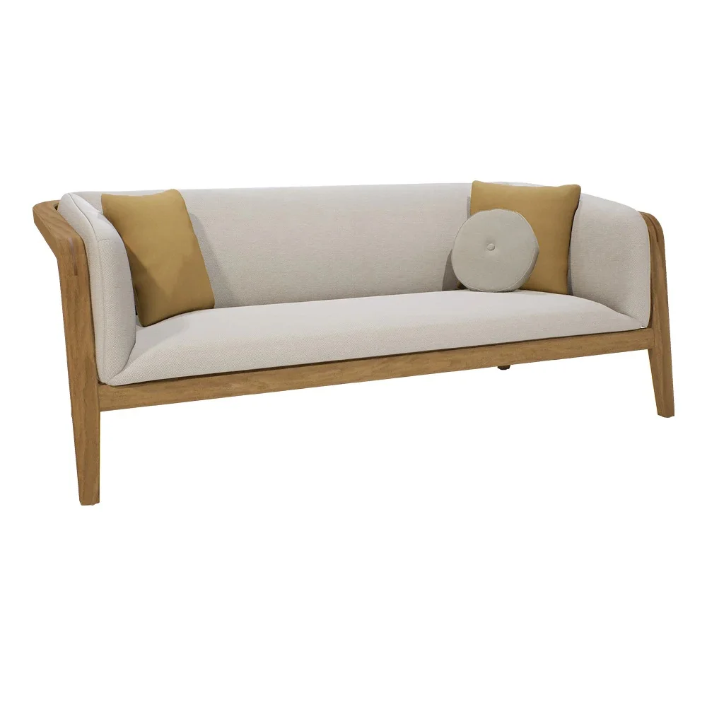 High-End Garden Sofa 2 Seater Solid Teak Wood Material Natural Color Finish for Hotel and Apartment Building