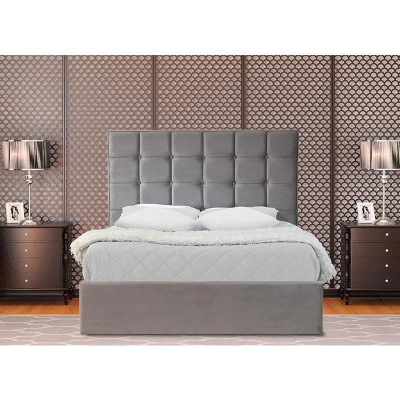 Wholesale KENSINGTON Upholstered Ottoman Bed Grey Velvet Fabric Texture Modern Simple Design Perfect for Hotel Villa