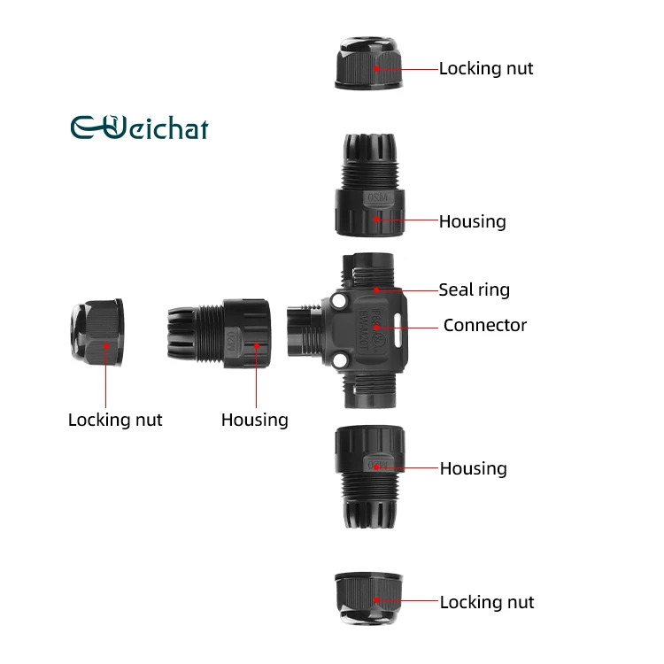 E-weichat 2/3/4 PIN T Shape Wire Connector IP68 Waterproof External Electrical Power Cable Connector, M20T Easy Installation
