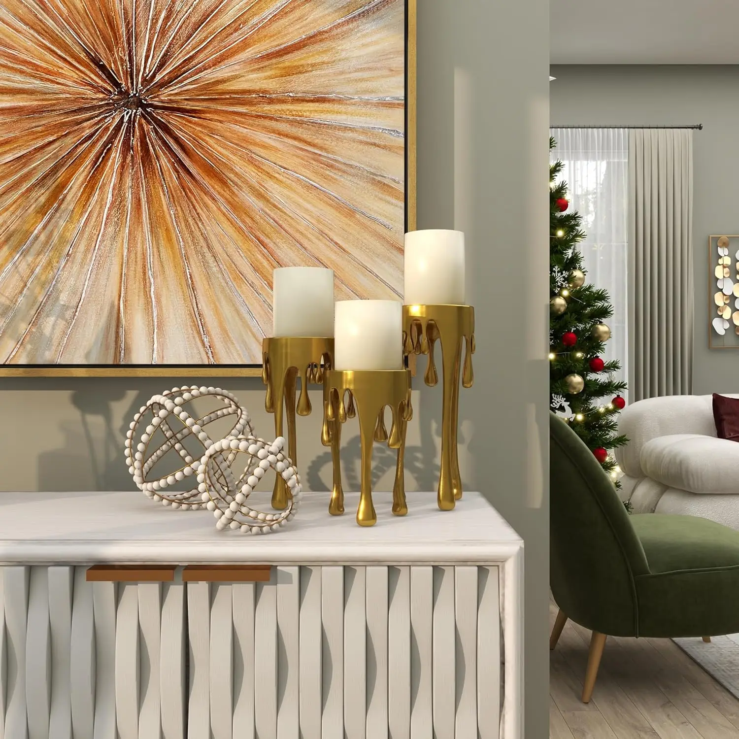 Modern Luxury KGN HDCH 3003 Black Casted Aluminum Candle Holder Set 3 Wax Melting Christmas Decoration gold Color Metal