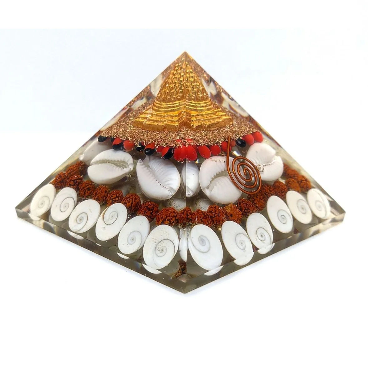 Maha Laxmi Orgonite Pyramid with Gomti Chakra and Shree Yantra Gemstone Pyramid Available in Different Size