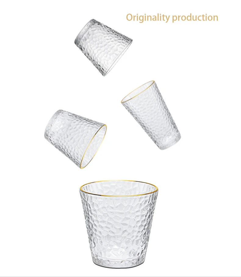 Japanese hammer pattern glass net red INS transparent gold cup household milk breakfast juice cup