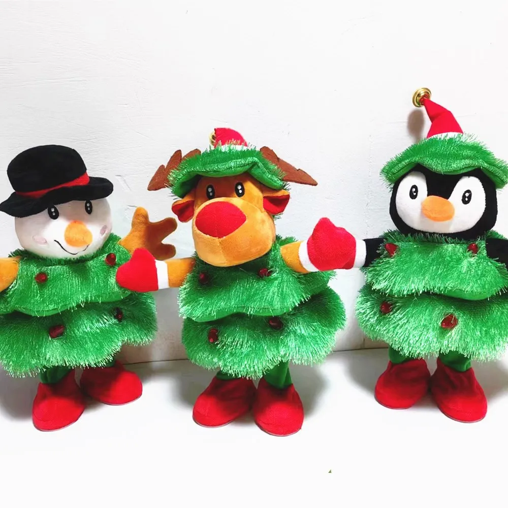 2023 Christmas Dancing Penguin Snowman Tree Deer Elk Plush Toys High Quality Kids Gifts PP Cotton Filled Dolls OPP Bag Hot Model