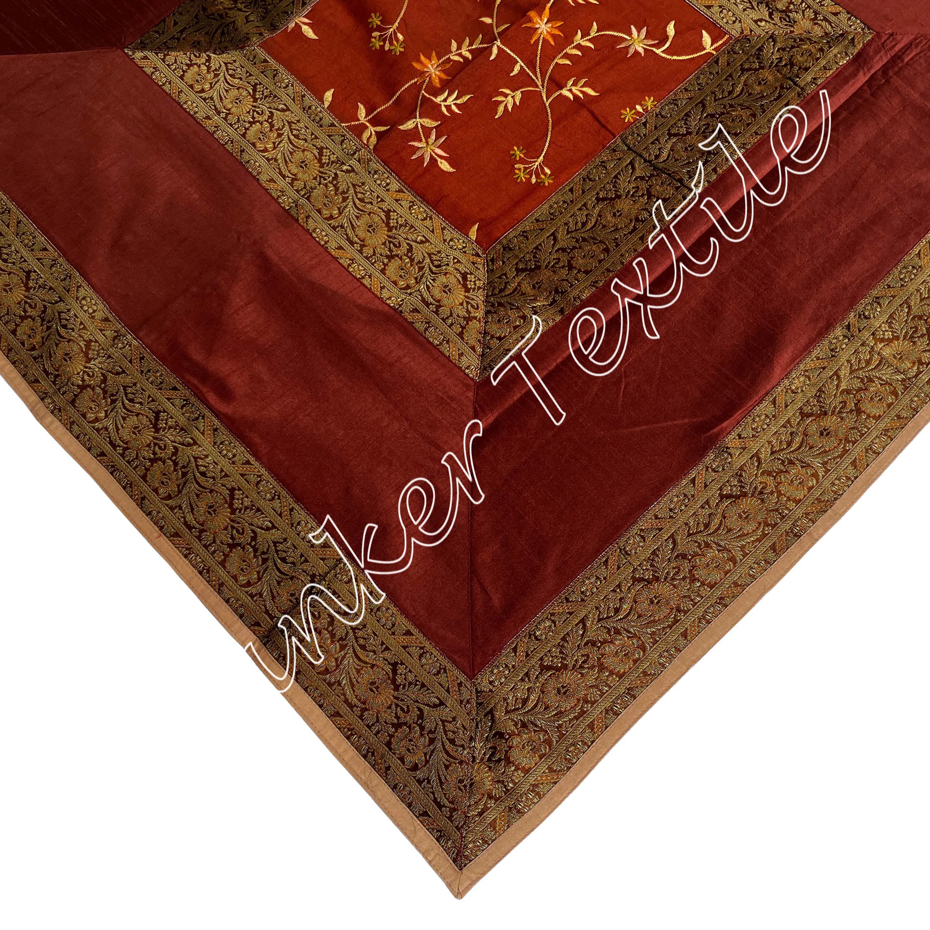 Brocade Silk Table Cover Home Decor Center Pieces Kitchen Tablecloth 40x40 Inch Size (100x100 cms) Indian Dining Tablecloth