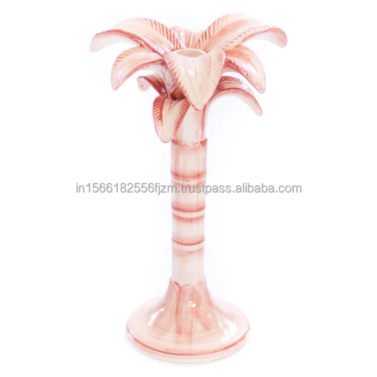 Custom table centerpiece ceramic Blue detailed 3D plant candle stand porcelain exquisite lifelike palm tree candlestick holder