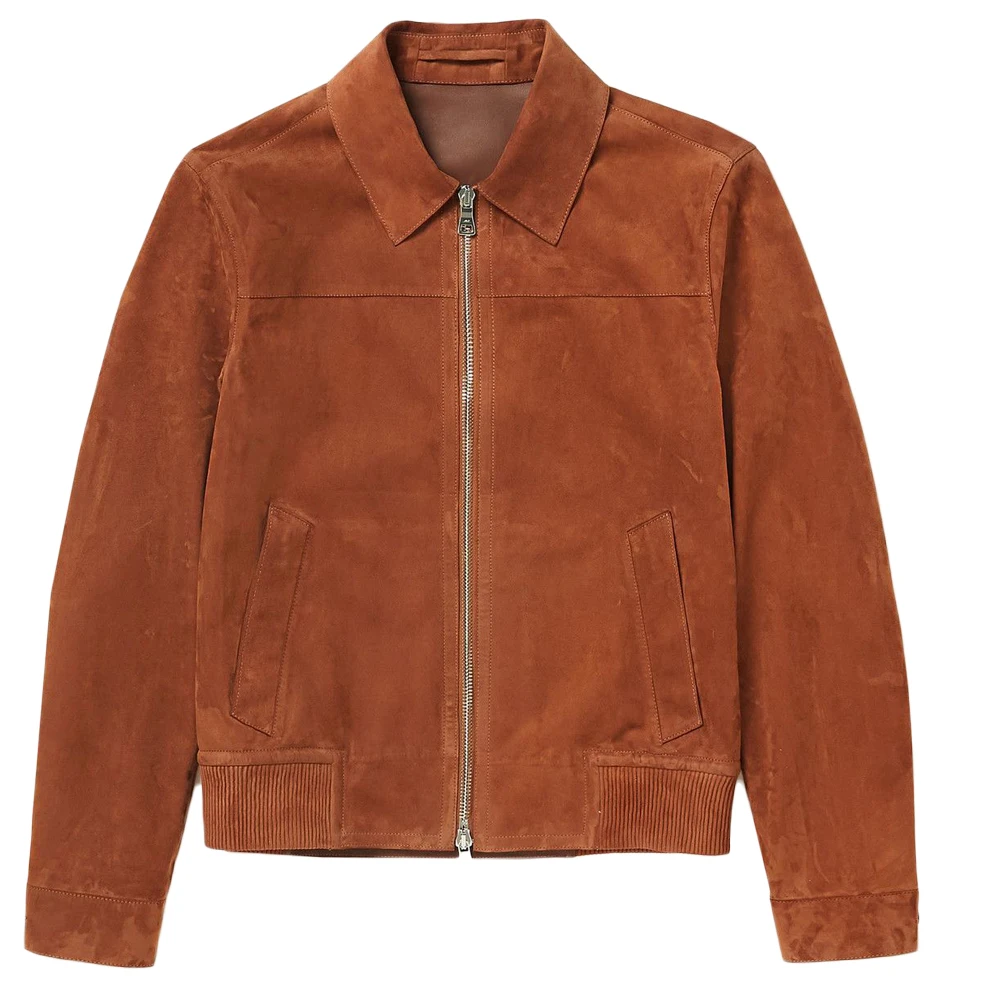 Mens Real Suede Leather Bomber College Jacket Classic Retro Vintage Sheepskin Brown leather jacket fur jacket