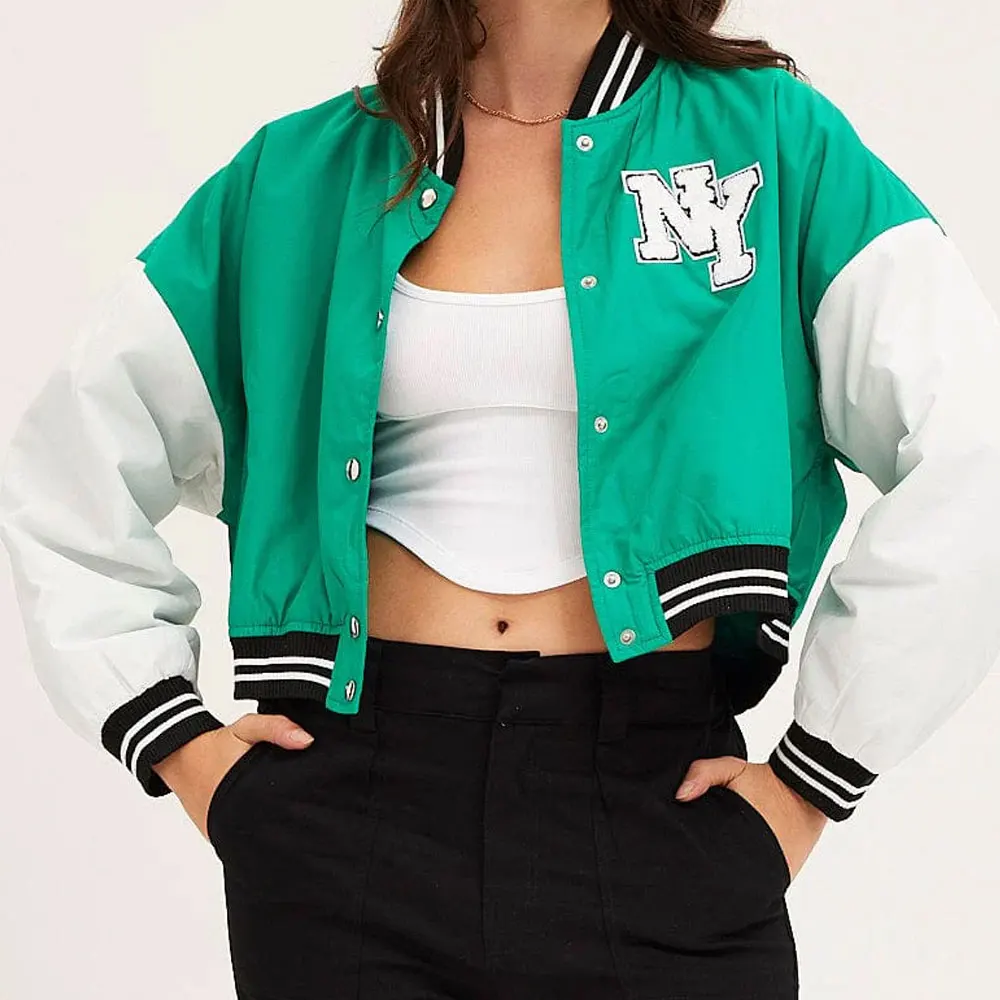 Breathable Women Crop Tops Jackets Button Embroidery Female Casual Fleece Coat Lettermen Custom Jacket Stylish For Girls