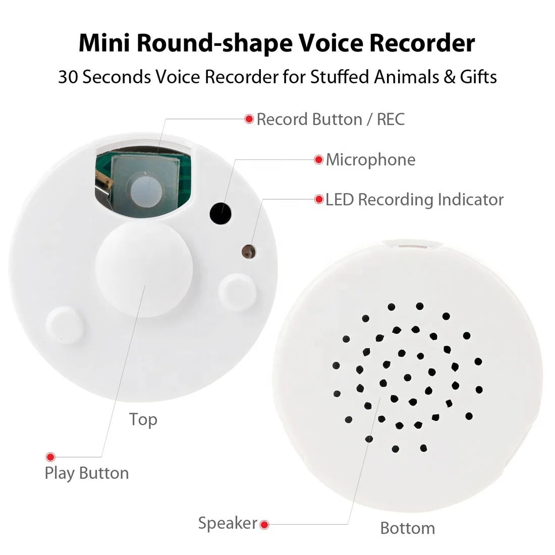 Recordable Teddy Bear  with Voice Recording Toy Device Voice Recorder Insert