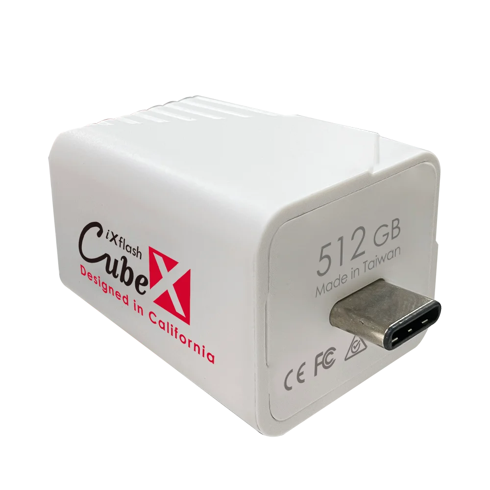 PioData iXflash Cube 512GB Storage Device Apple MFi Certified USB-C with Quick Charge for iPhone/iPad, Auto Backup Photos/Videos