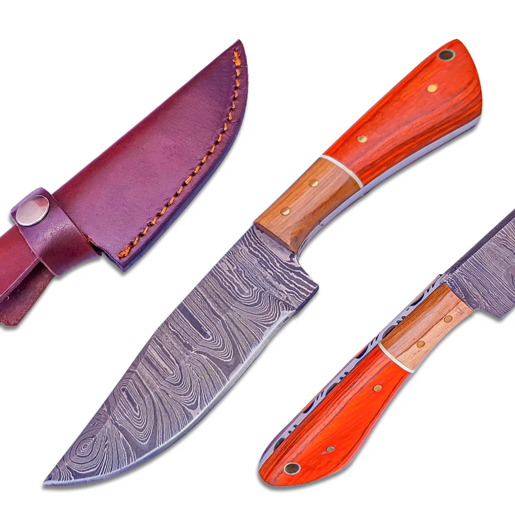 Hot Selling New Arrival Full Tang Damascus Knife with Steel Blade and Wood Handle for Outdoor Survival Hunting Industrial Use