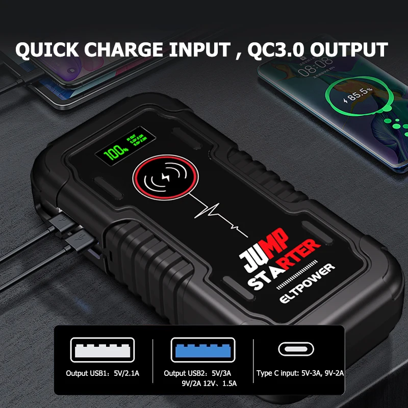 12V 16800mAh Emergency Kits Power Bank Jumper Pack Jumper Box Booster Pack Jumpstarter with Tire Compressor for Car