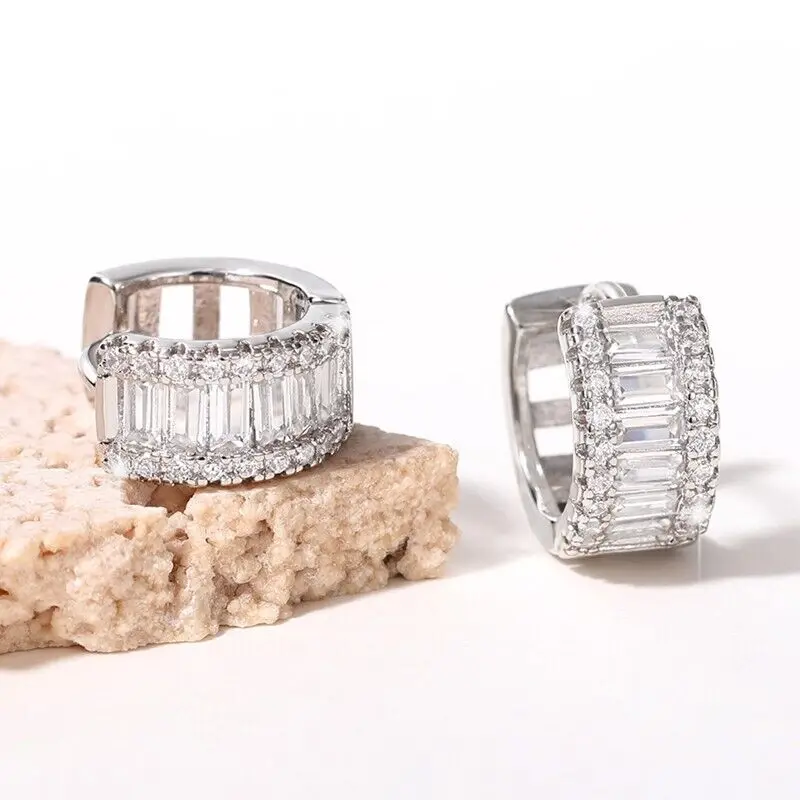 925 Silver 14k White Gold Plated Hoop Earrings Fashion Women Cubic Zirconia diamond Jewelry