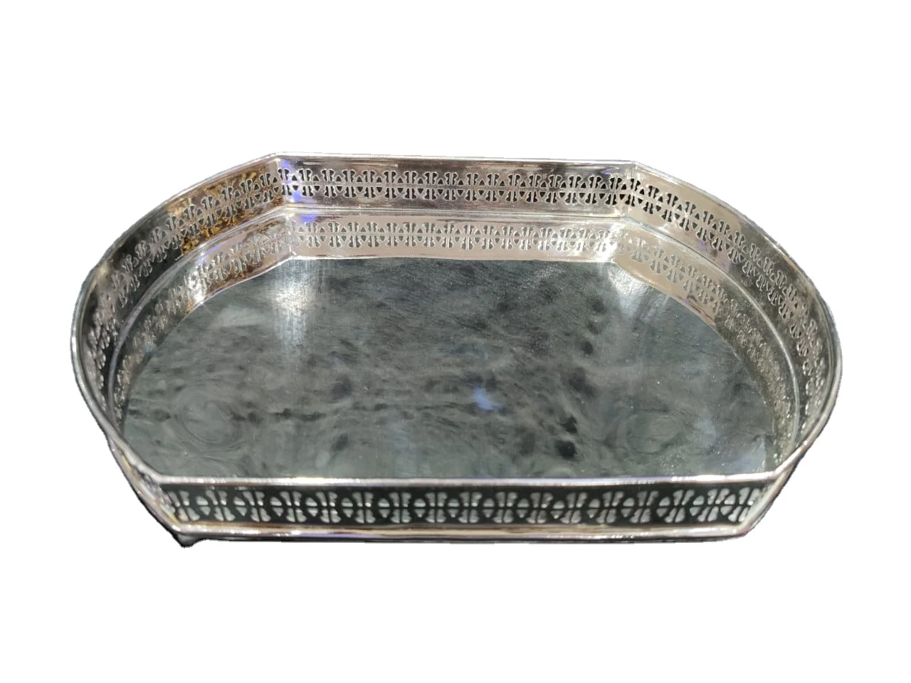 Fancy design square hammered tray with silver fancy brass handle fruit tray