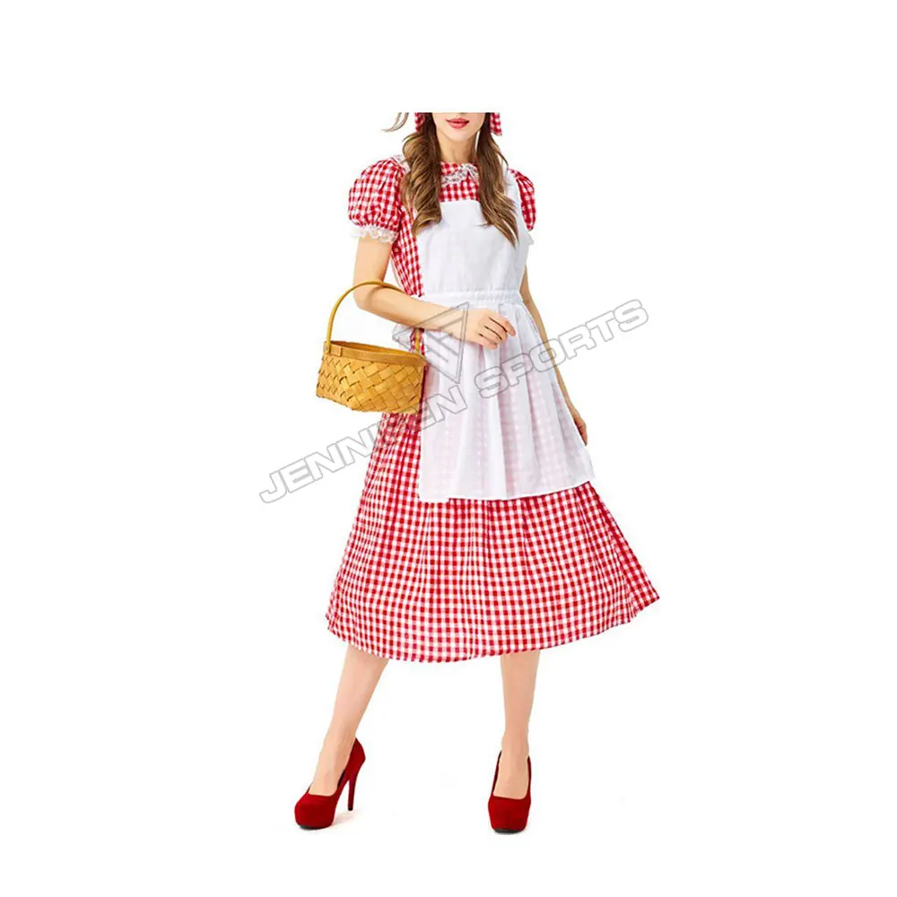 Oktoberfest женская блузка Dirndl платье клетчатое 100% хлопчатобумажная ткань Традиционная немецкая Блузка Платье с фартуком