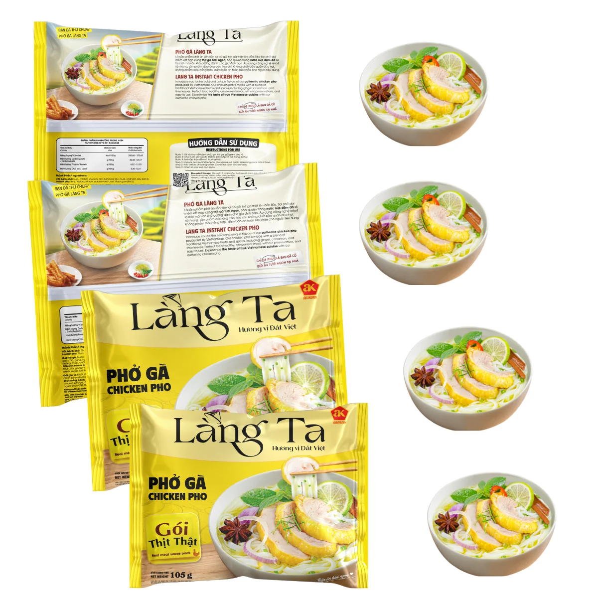 105G Chicken Instant Pho Rice Noodles with real meat sauce OEM package convenient meal Asian food from ISO HACCP Vietnam factory