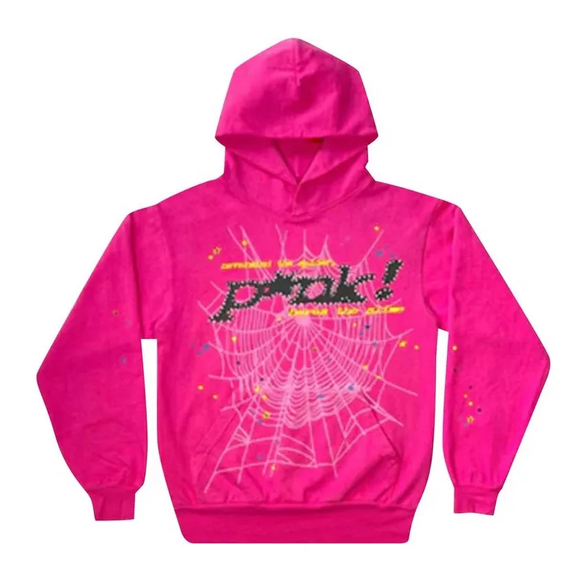 Red Full Zip Hoodie Sweatshirt Sp5der Hoodie Hip Hop EMO Clothes 3d puff printing 555 custom full face zip up hoodie