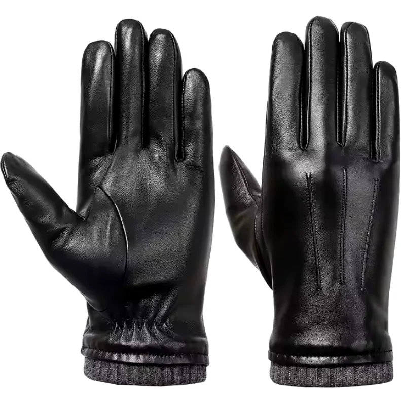 Black wool driving Winter gloves Genuine Goatskin Sheepskin Leather Car Driving unlined glove for car drive leather gloves men