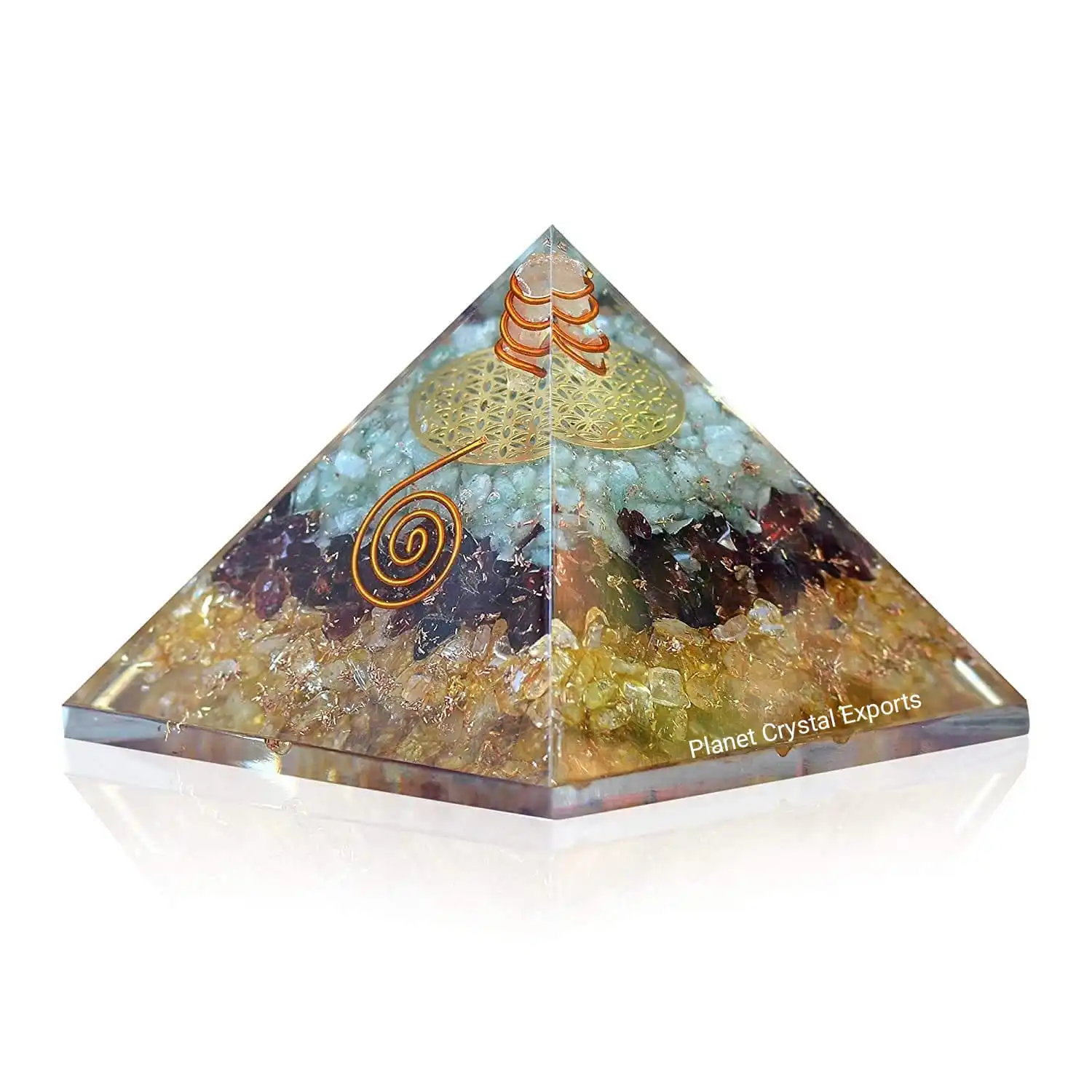 Orgonite Crystal Triple Money Pyramid Energy Generator Promotes Wealth & Prosperity With Green Aventurine, Red Garnet & Citrine