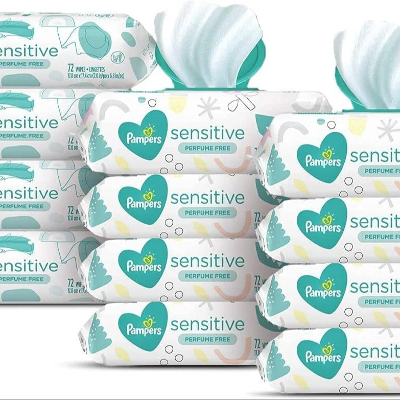 Discounted Price Pampersing Sensitive Water Based Baby Diaper Wipes, Hypoallergenic and Unscented, 8 Pop-Top Packs with 4 Refill