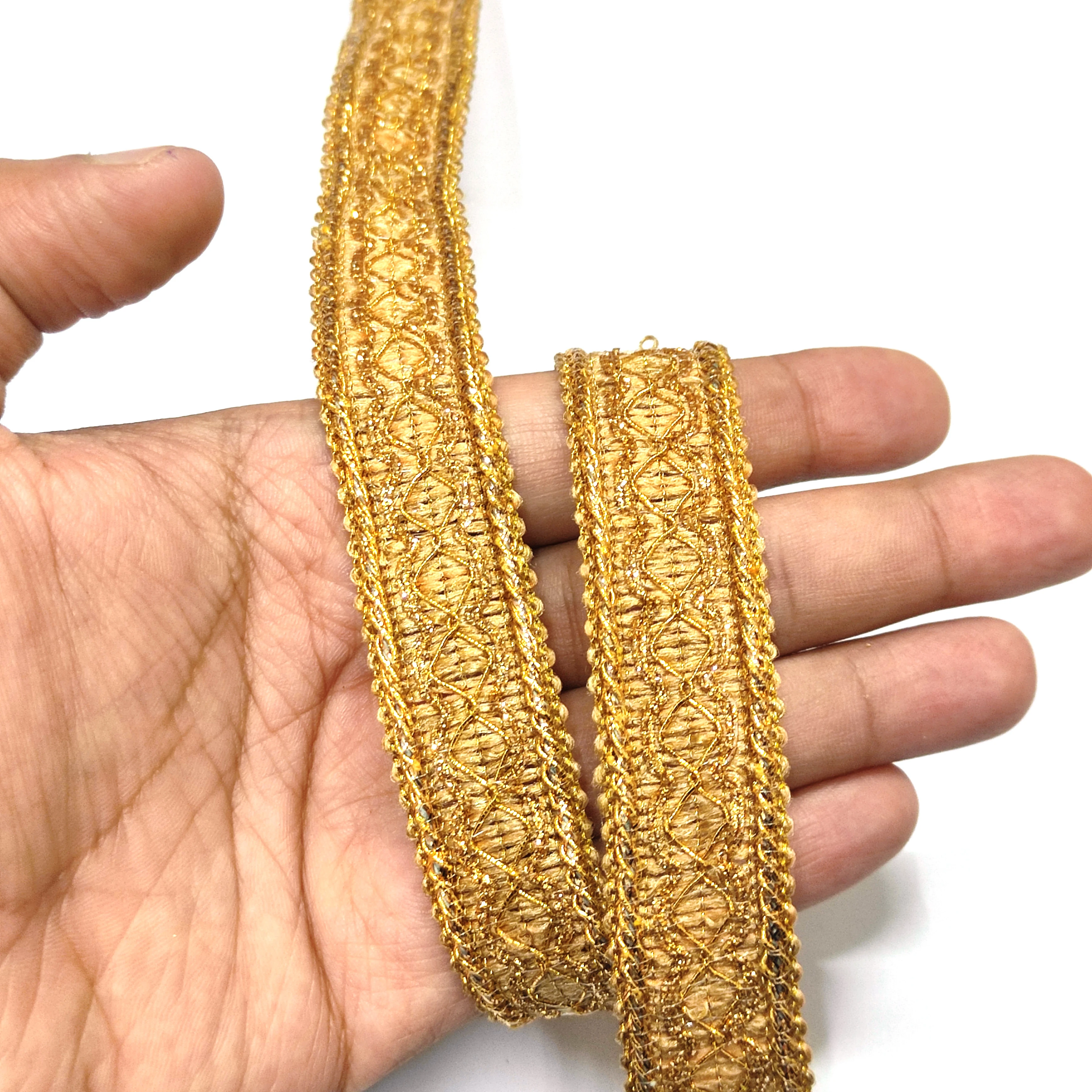 Sewing Gimp Gold Braided Trim 25 mm Sequined Lace For Dress  , Scarf ,Catholic Garments And Decorations