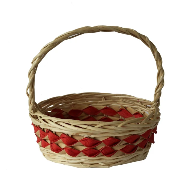 New Stock Rattan Hanging Box with Flower Ribbon Gift Woven Storage Bins Wedding Decoration Flower Girl Wicker Basket