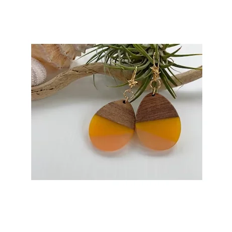 Round Wooden and resin Drop Earrings Boho Women Simple Colorful Resin Beads Pendant use for hot sale