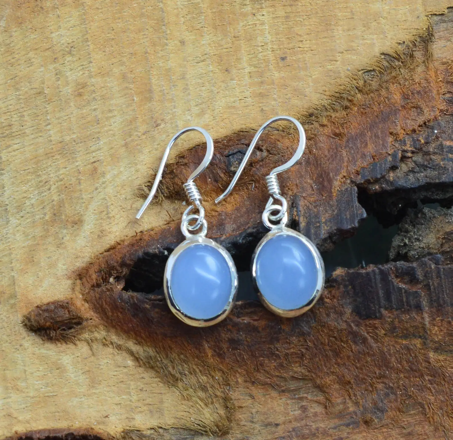 Wholesale Natural Blue Chalcedony Gemstone drop Earring Buy Handmade drop Earrings Cute Gemstone Jewelry Round Earrings