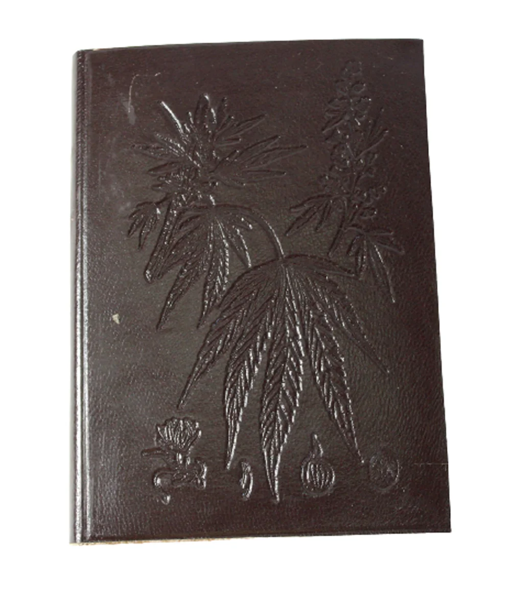 Hand Bound Antique Brown Color Handmade Hand Crafted Hemp Leaves Embossed Cover Leather Journal