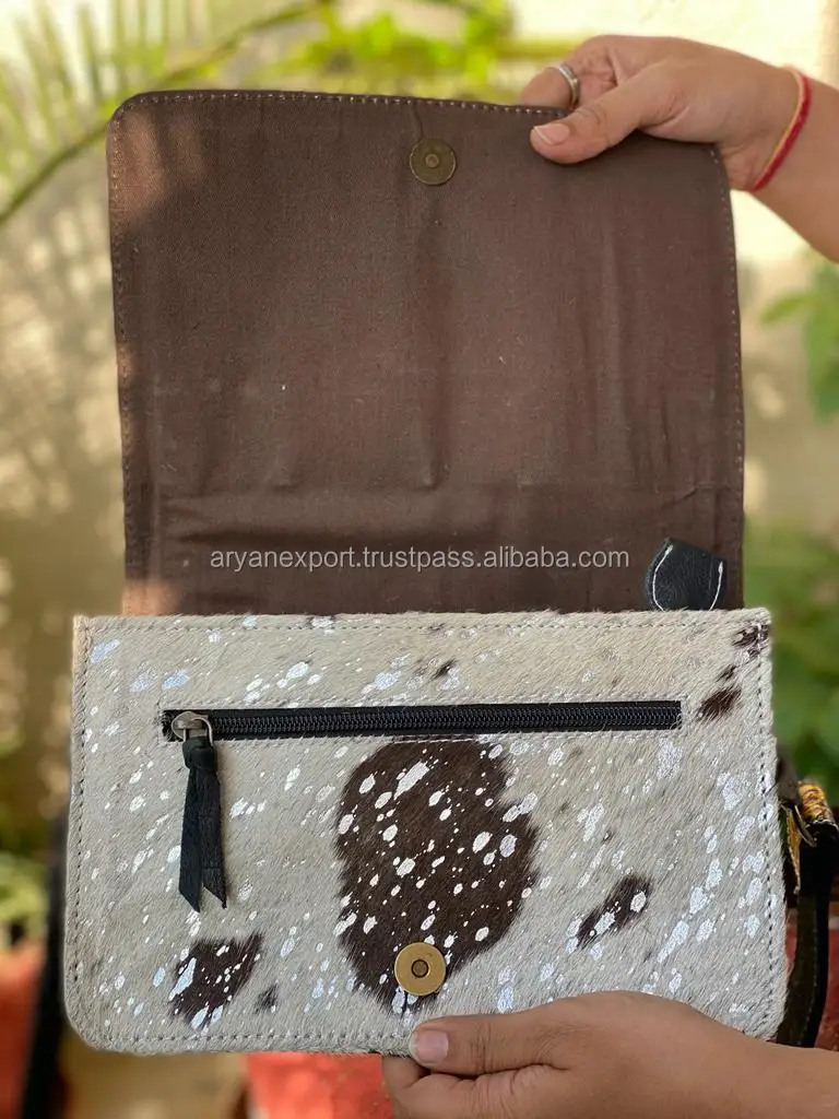 Real Handcrafted Tooled Metallic Fur Leather Handbag Western Women Hobo Crossbody Purse Custom Genuine Leather Shoulder Bag