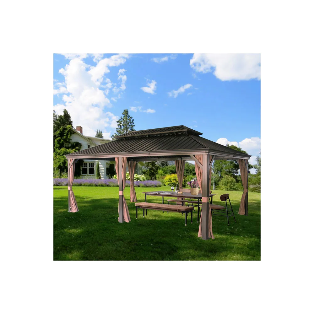 NOWENSOL 12 'x 20' беседка с твердым верхом, двухслойная крыша из оцинкованной стали, алюминиевый павильон со шторами и сетками